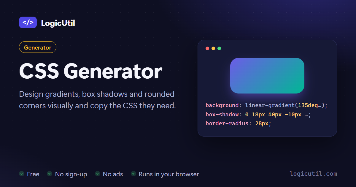CSS Gradient, Box Shadow & Border Radius Generator